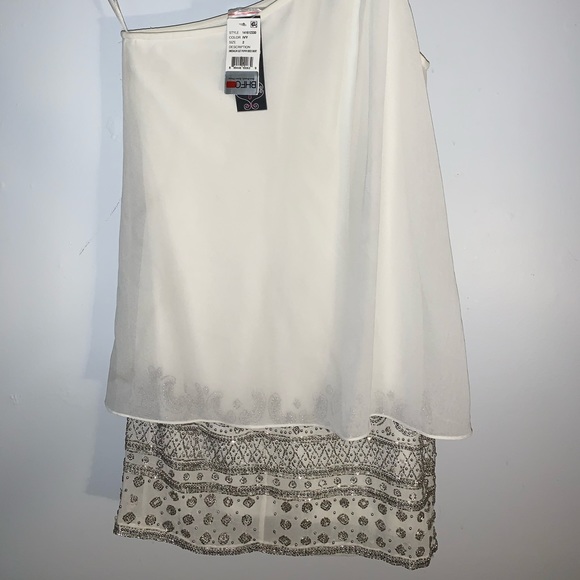 Adrianna Papell One shoulder, beaded White Dress 2 - Picture 2 of 6